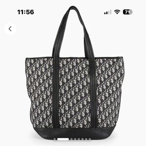 Christian Dior Oblique Voyage Navy Leather & Canvas Tote Bag